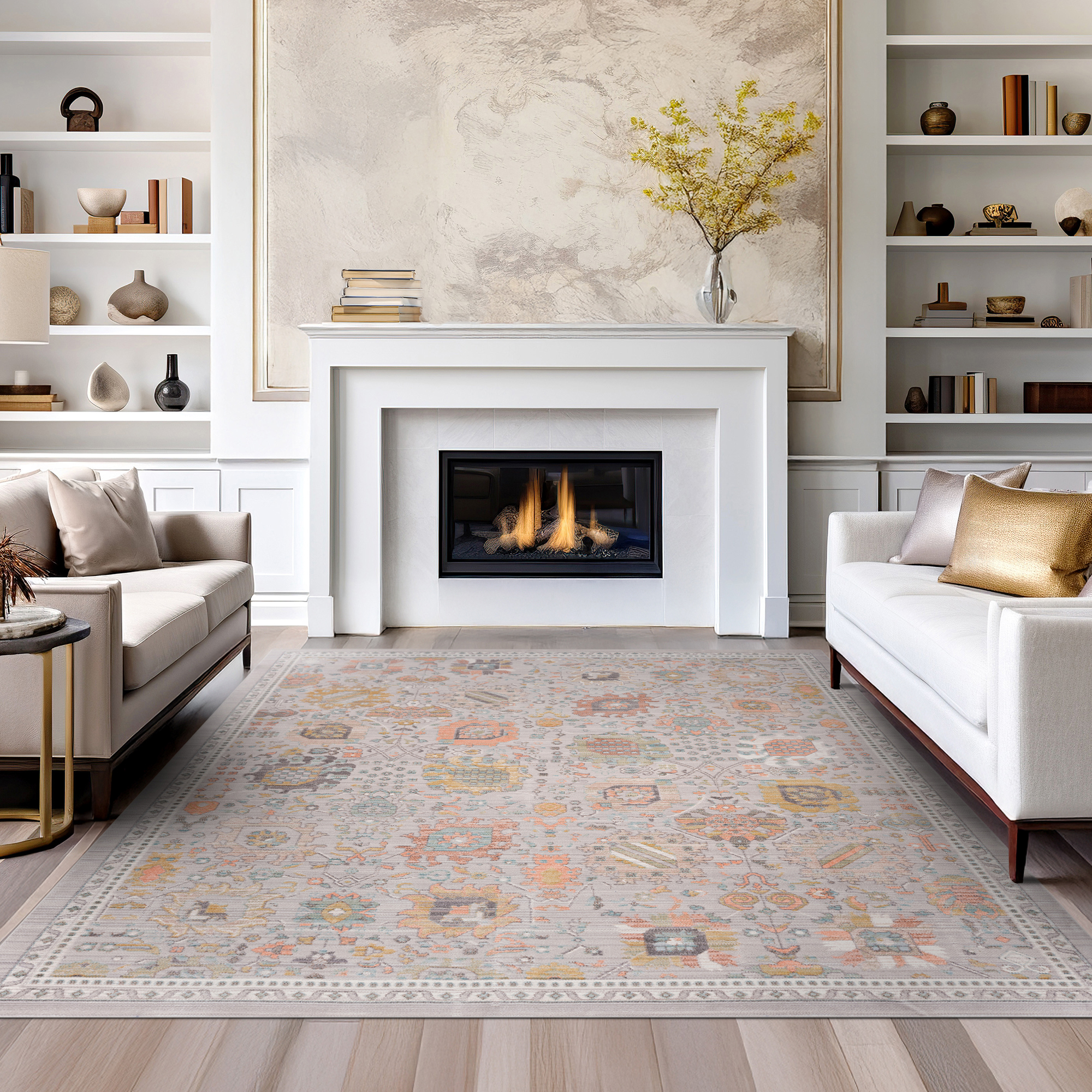 Crestwood Traditional Oriental 2x3 Gray and Aqua Polyester Indoor Area Rug, 2' x 3'