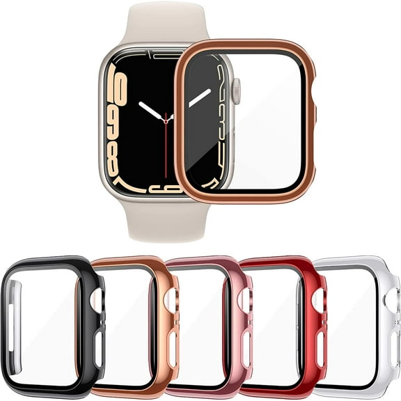 5-Pack Tempered Glass Screen Protector Case Compatible with Apple Watch Series 8 Series 7 41mm, Touch-Sensitive Ultra-Thin Hard PC Full Cover Bumper Compatible with iWatch 41mm