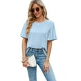 thumbnail image 2 of Womens Tops 2025 Fashion Bell Sleeve Casual T Shirts Summer Crewneck Basic Tee Cute Blouses Sky Blue XL, 2 of 7