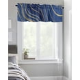 thumbnail image 4 of Kitchen Cafe Valance Curtain for Small Windows,Royal Blue Stripes Gold Inlay Rod Pocket Short Valances Liquid Abstract Ripple Curve Window Treatment Panel for Living Room/Bedroom/Bathroom,60x18in, 4 of 9