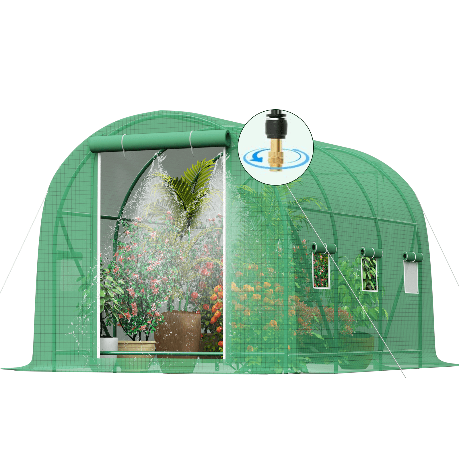 Grezone Walk-in Tunnel Greenhouse with Watering System Galvanized Frame & Waterproof Cover 12x6.6x6.6 ft