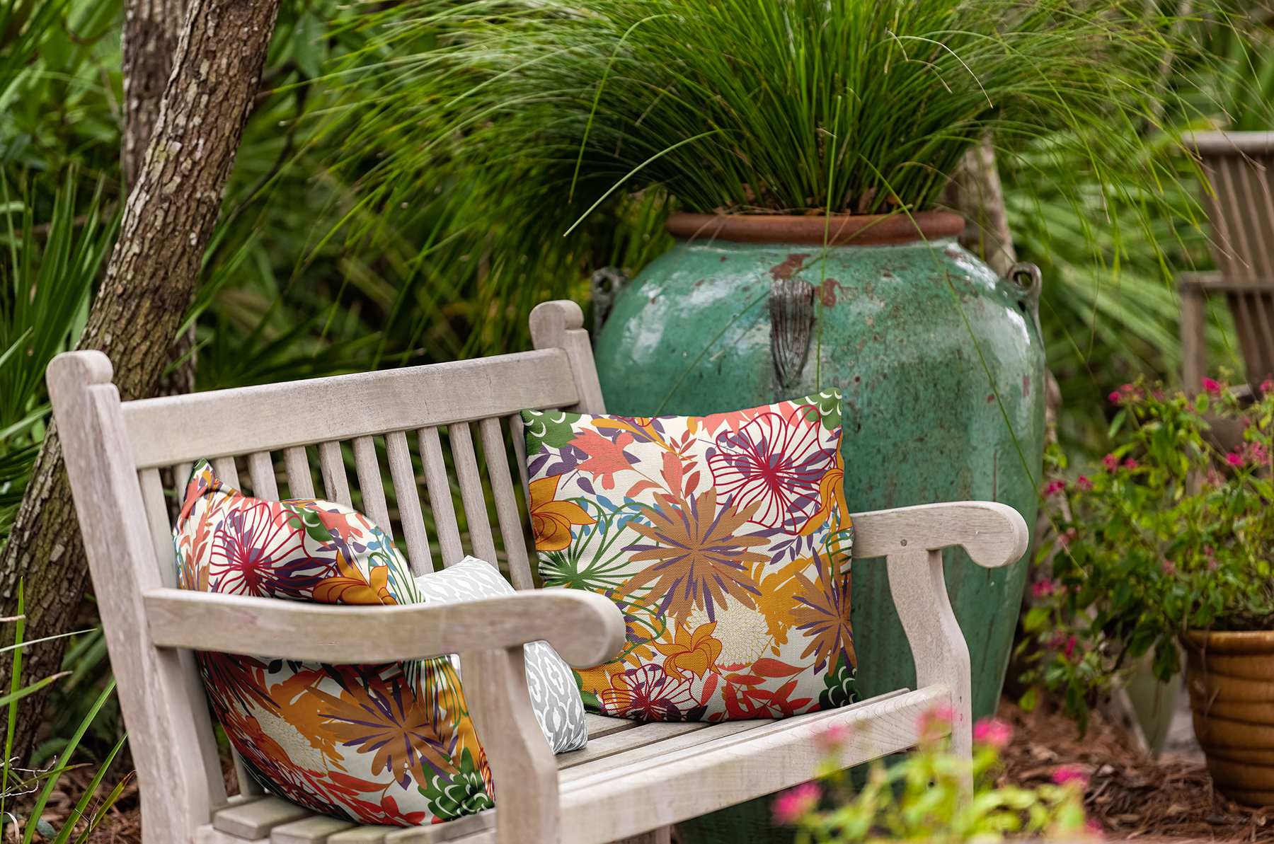 16" x 16" Simply Daisy Jumble Floral Polyester Indoor/Outdoor Pillow, Scallion Qty 1
