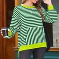 thumbnail image 4 of Npasoilc Hoodless Sweatshirts for Women Fall Trendy Long Puff Sleeve Round Neck Lightweight Pullover Blouse Tops with Pocket Striped Printed Color Block Casual Loose Hoodless Hoodies, 4 of 5