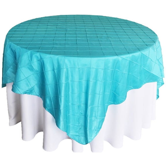Wedding Linens Inc. 85" x85'' Square Pintuck Taffeta Seamless Linen Table overlay for Party Wedding Reception Catering Dining Home Table overlay Linens - Pool Blue