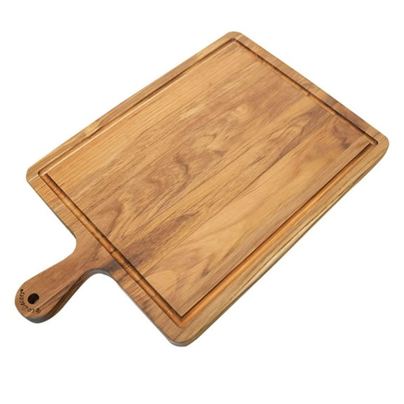 EcoDecors 19" x 12" FSC Teak Cutting Board with Juice Groove Handle