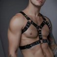 thumbnail image 2 of Arnés corporal con cadena de cuello cuero PU punk para hombres lencería BDSM traje bondage accesorio gótico carnaval y cosplay, 2 of 3