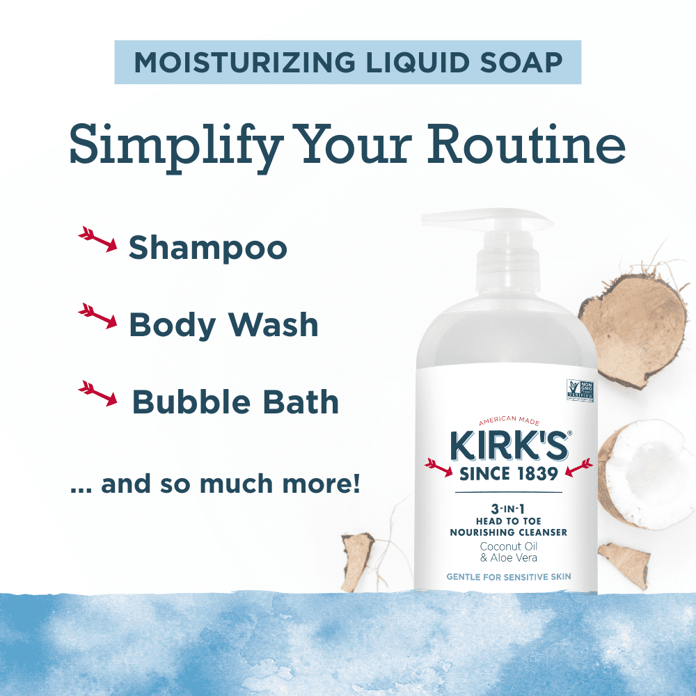 Kirk's 3-in-1 Cleanser - Made With Coconut Oil & Aloe Vera, Original Fresh Scent, 32 Fl Oz