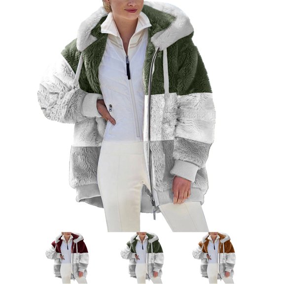 Plus Size Womens Coats With Hood Fashion Womens Warm Faux Coat Jacket Winter Zipper Long Sleeve Outerwear Army Green S