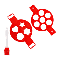 Silicone Pancake Mold & Egg Rings Set: Non-Stick Mini Breakfast Maker, Easy Flip Design with 2-Piece Red Molds Brush (4 7 Holes)