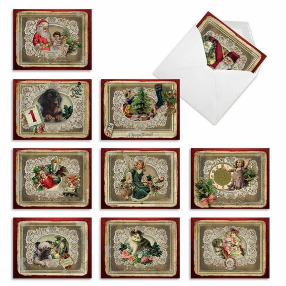 10 Assorted Merry Christmas Note Cards with Envelopes (4 x 5.12 Inch) - LACY HOLIDAYS M1760XS
