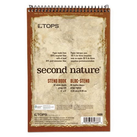 5PK Tops Spiral Reporter/Steno Notebook, Gregg Rule, 6 x 9, WE, 80 Sheets