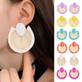 thumbnail image 2 of Mightlink 1 Pair Women Earrings Fan-shaped Exaggerated Contrast Color Oil Drip Anti-allergy Bohemian Lightweight Stainless Ear Decoration Jewelry Vacation Earrings, 2 of 7