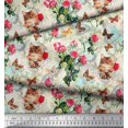 thumbnail image 3 of Soimoi Gray Modal Satin Fabric Cat,Insect & Rose Buds Flower Decor Fabric Printed BTY 42 Inch Wide, 3 of 3