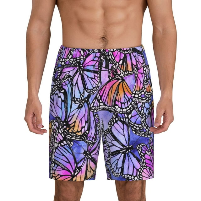 Fotbe Watercolor Butterflies Pantalones Cortos de Pijama para Hombre, Ropa de Dormir, Pantalones de Pijama Cortos para Hombre-Large