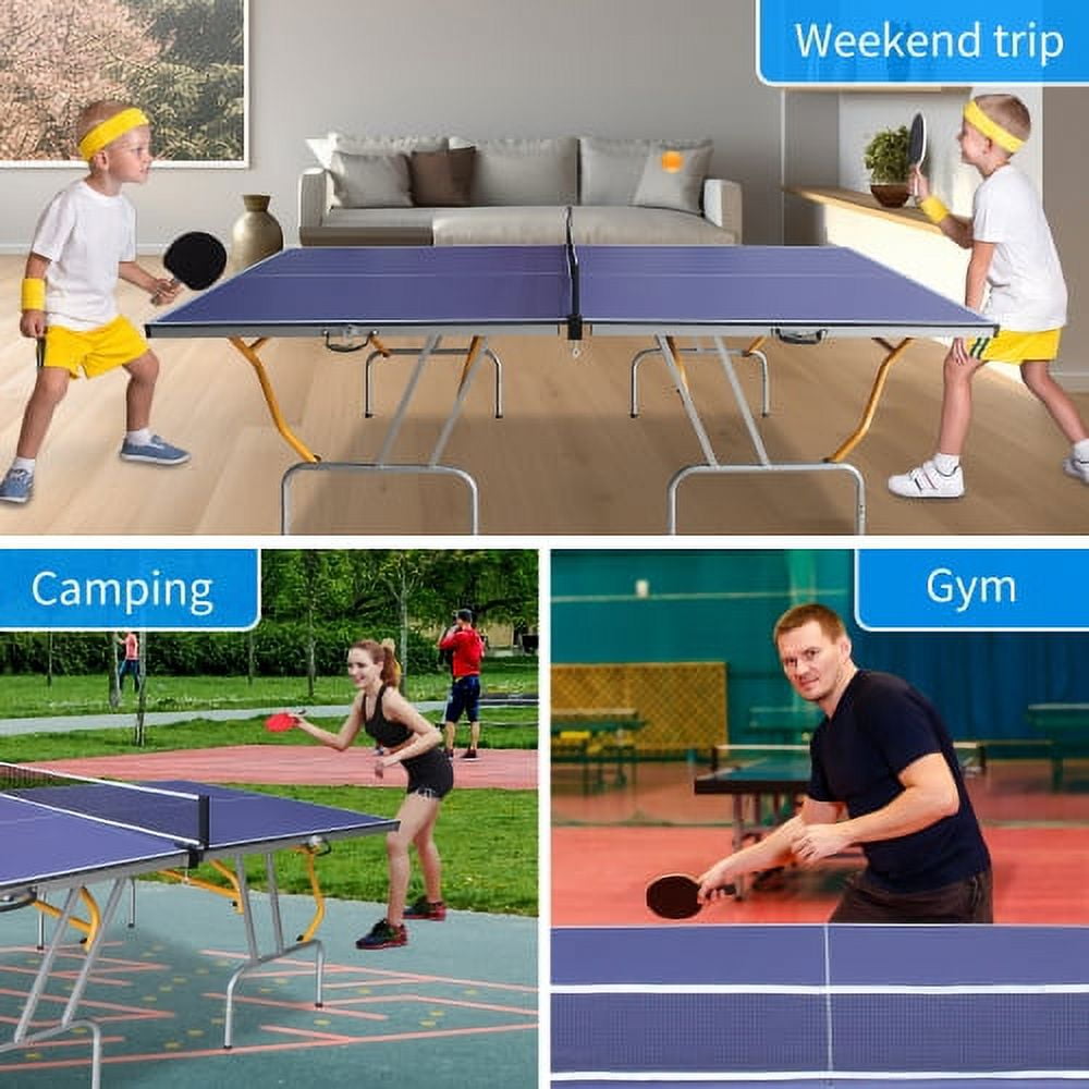 Hi-SPORTS,1-YEAR-WARRANTY,8FT Mid-Size Foldable & Portable Table Tennis Table with Net,2 Table Tennis Paddles and 3 Balls,Ping Pong Table Set for Indoor & Outdoor Games
