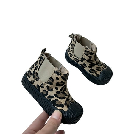 

Woobling Boys Chelsea Booties Canvas Winter Boots Soft Sole Ankle Boot Outdoor Shoes Lightweight Warm Bootie Plush Lined Breathable Leopard 6.5C