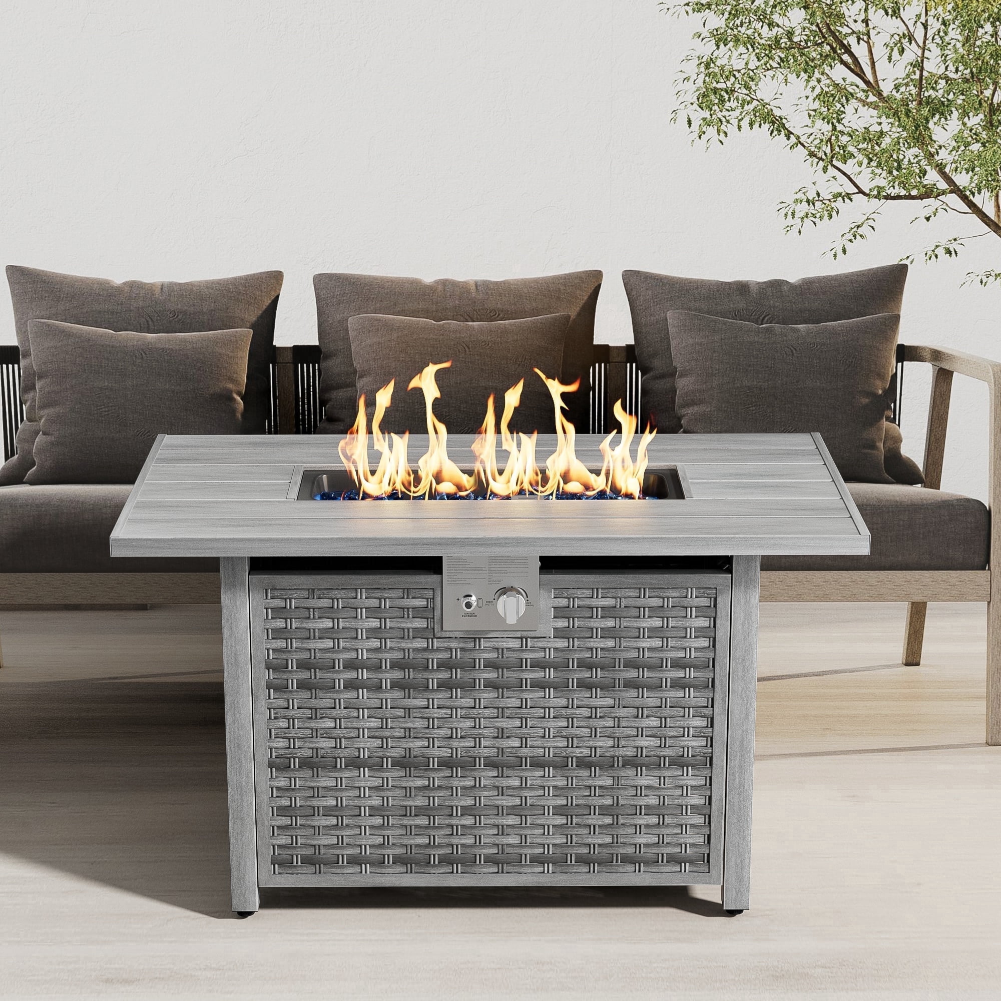 Vornel 43" Rectangular Propane Fire Pit Table for Outdoor Patio, 50,000 BTU 2-in-1 Gas Firepit Gray Heavy Duty Fire Table for Backyard Deck Garden