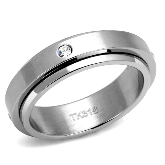 Anillo Color Plata Para Hombres de Acero Inoxidable Diamante Solitario Sencillo