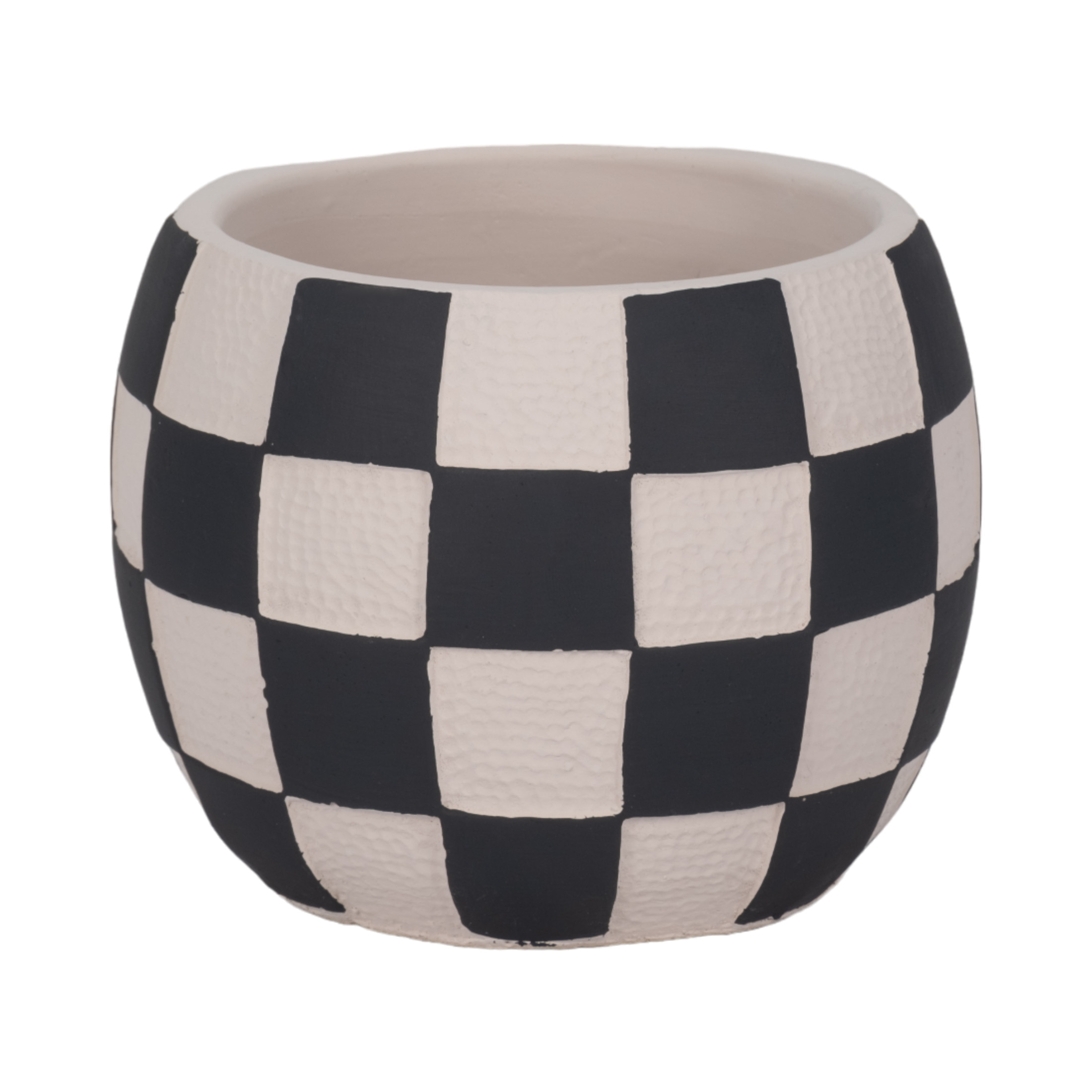Modern Rounded Checkerboard Flower Pots for Home Decor Stylilng - Refined Planters with Graphic Pattern Detail - Decorative Planter Accent for Indoor Plants and Outdoor Use - 5", Black & White