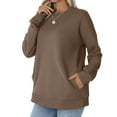 thumbnail image 3 of Loose Fit Crewneck Sweatshirt With Pocket, Long Sleeve Casual Pullover Women, Autumn/Winter Fashion Clothes for Daily & Travel Coffee, 3 of 5