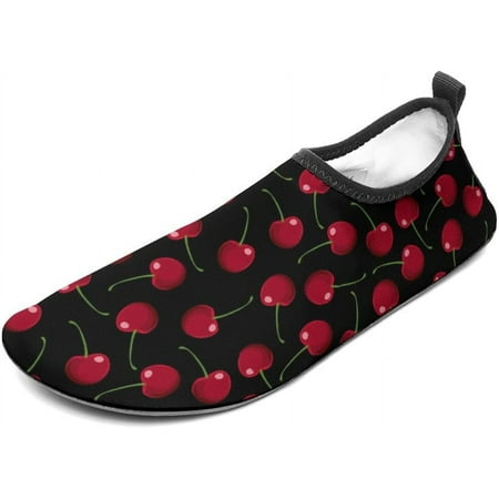 Red Cherries Black Water Shoes for Women Men Barefoot Quick-Dry Aqua Socks Slip-on for Beach Swim Surf Yoga