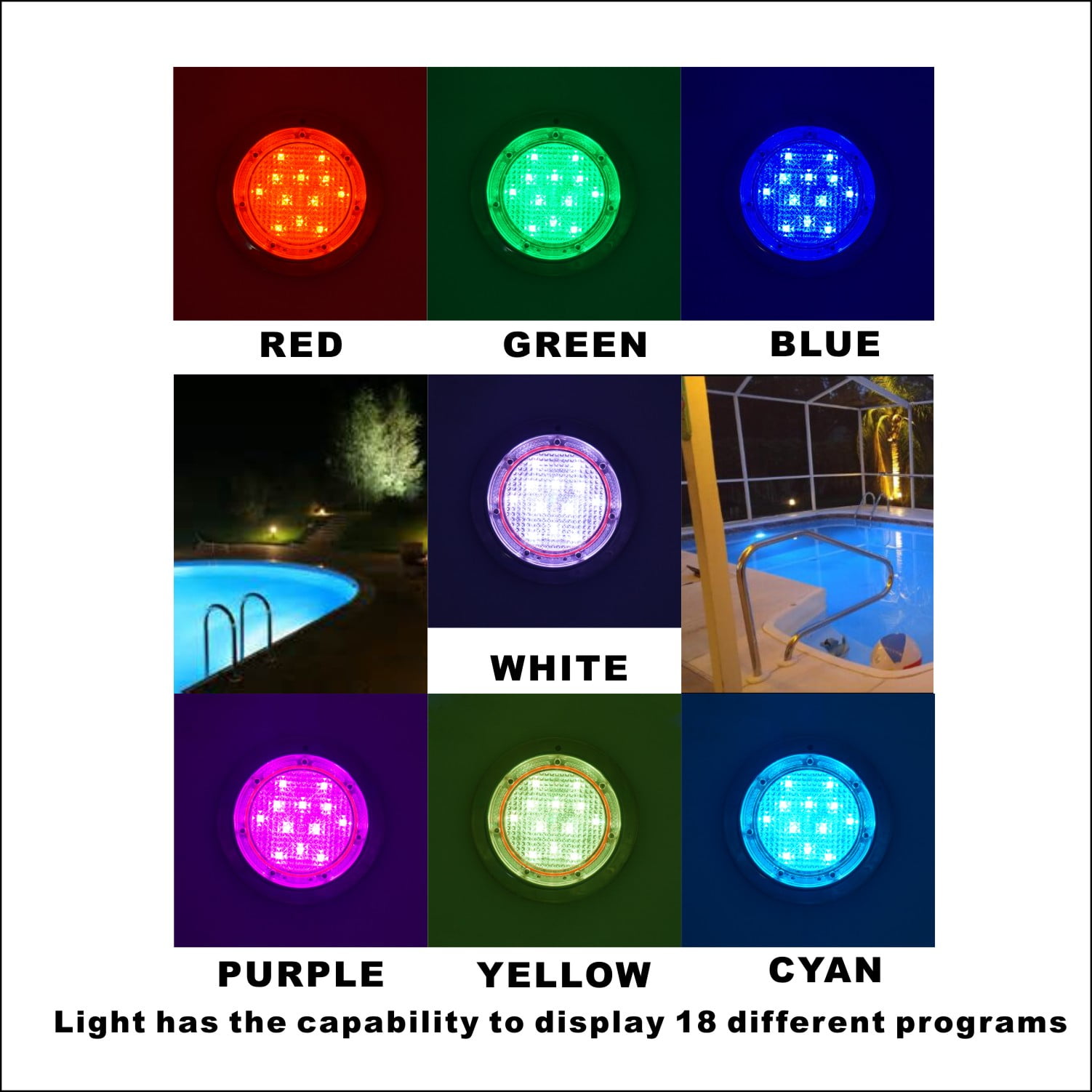 Poolexa 6 Inch Large LED MultiColor Inground Pool Light with 50