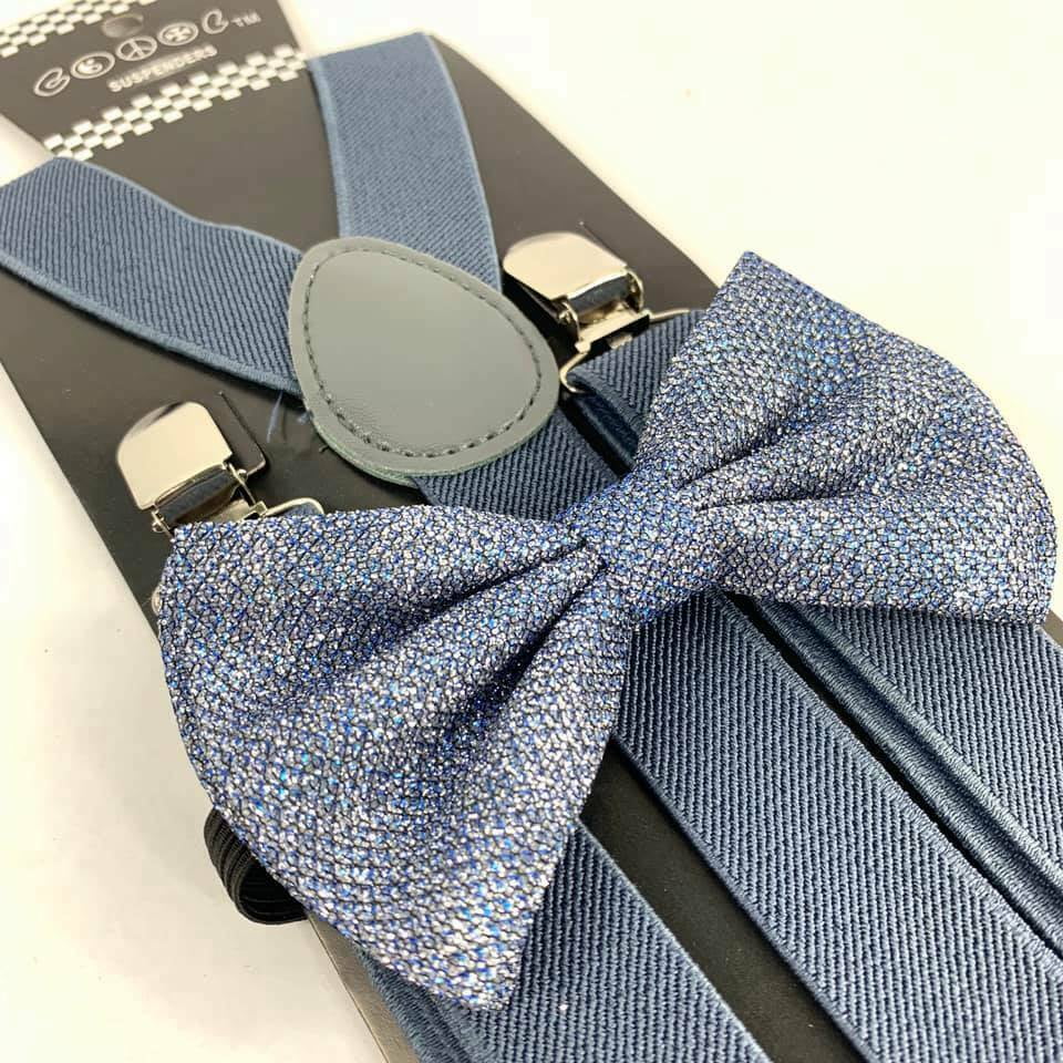 Suspender and Bow Tie Glitter Metallic Premium Como for Adults Women Men Teens 