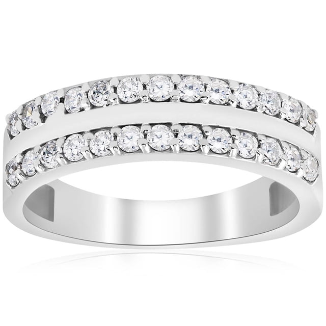 Bague de Mariage en Diamant 3/4 ct à Double Rangée Demi-Éternité pour Femme en Or Blanc 14k
