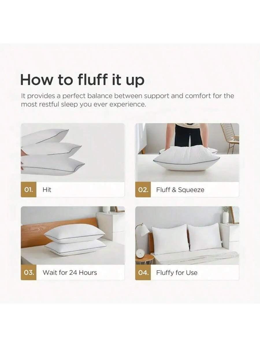 Pillows Size Set Of 4, Luxury Bed Pillows, Soft And Supportive Pillows Set Of 4,Pillow Set,Neck Support Pillows For Sleeping, Standard/Queen Pillow Size Set Of 4 ,White All Season