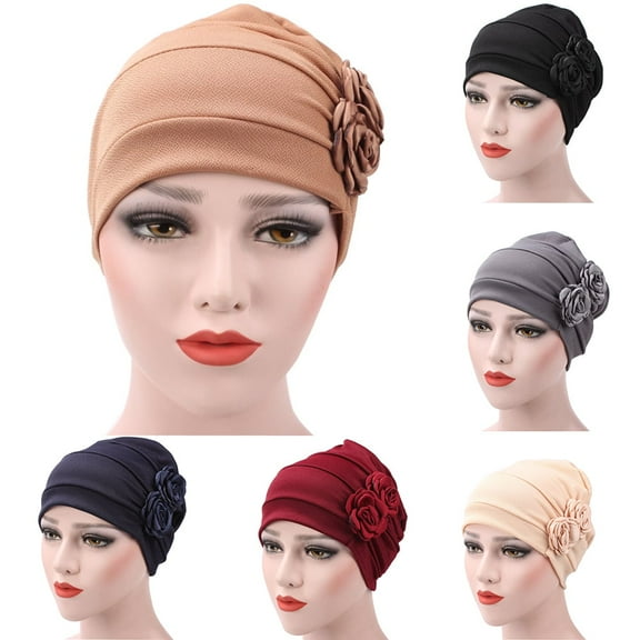Windfall Women Turban Rose Flower Caps Elastic Beanie Headscarf Vintage Headwrap Hats