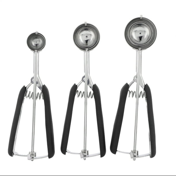 Juego de 3 cucharas para helado y galletas de acero inoxidable, con forma de sandía, color negro