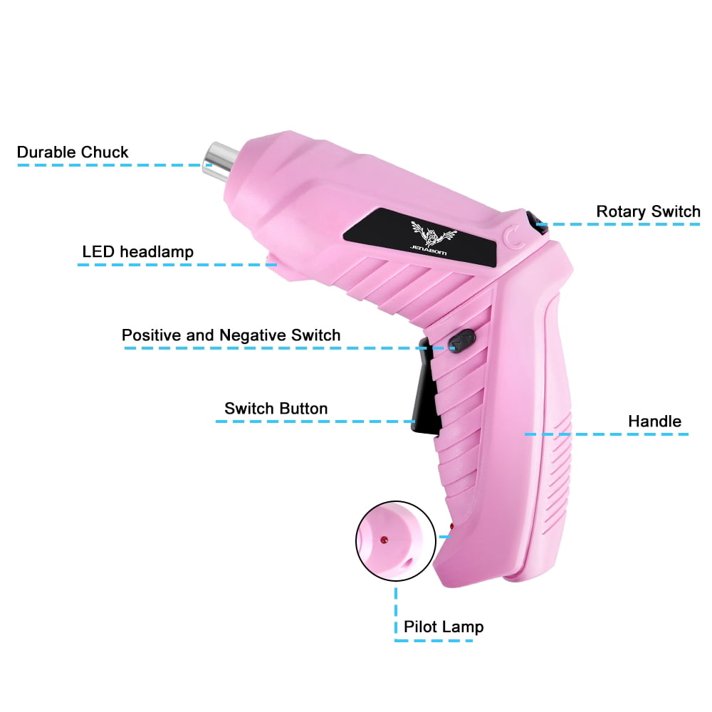 47pcs Pink Cordless Electric Screwdriver USB Charging Portable Electric Screwdriver Rotatable with LED Light Multi-functional Home Electric Repair Tool Kit