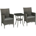 thumbnail image 1 of Outsunny 3 Pieces Wicker Patio Furniture Set, Rattan Bistro Set with Glass Top Coffee Table and Cushions, Outdoor Conversation Set for Garden, Porch, Balcony, Mixed Grey, 1 of 10