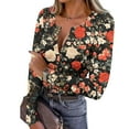 thumbnail image 2 of Women Long Sleeve Henley Shirts V Neck Button Floral Graphic Print Slim Fitted Top Going Out Tees, 2 of 6
