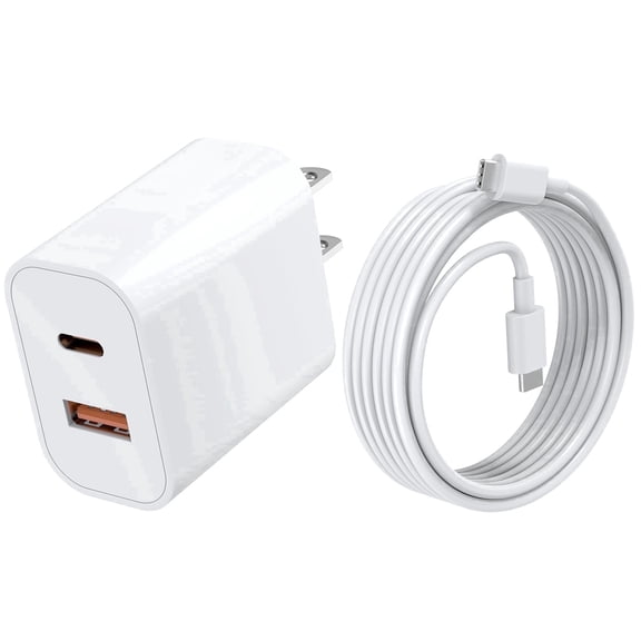 JcBlaon Wall Fast Charger Block 20W USB C Type C Dual Port Phone Charger 6Ft Charging Adapter and Wall Charger Power Adapter Plug Compatible for iPhone , Samsung Galaxy, iPad, AirPods & More, White