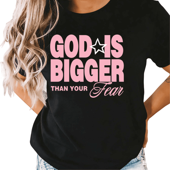 UNISHE Women God Is Bigger Than Your Fear Christian Inspirational Graphic Tee Crew Neck Short Sleeve S-5XL Black S-5XL Tops
