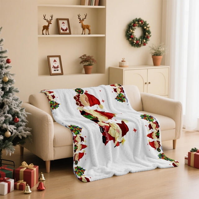 Christmas Flannel Throw Blanket Soft Polyester Bed Blanket for Couch Bedroom Decor Holiday Snowman Print Cozy Warm Plush Fleece Blankets for Adults Winter Gift
