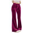 thumbnail image 2 of RYDCOT Women's Velvet Pants Drawstring Waist Wide Leg Casual Comfy Lounge Pant High Waisted Velour Flare Pants with Pockets, 2 of 9