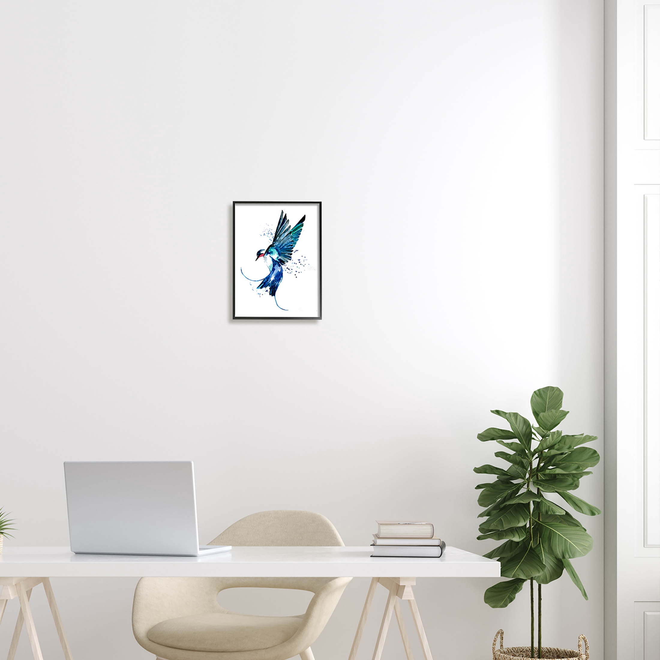 Blue Bird Flying Wings Animals & Insects Graphic Art Black Framed Art Print Wall Art