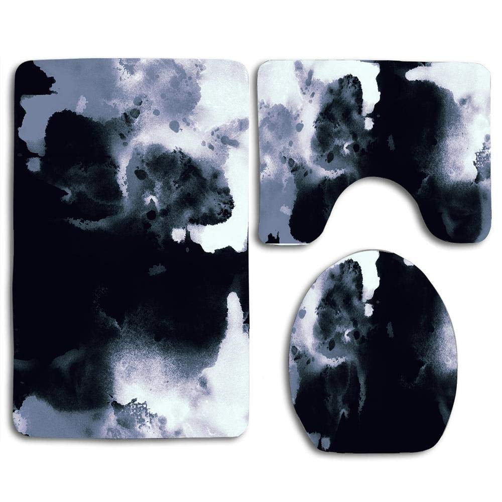 CHAPLLE Marble Texture Black and White 3 Piece Bathroom Rugs Set Bath