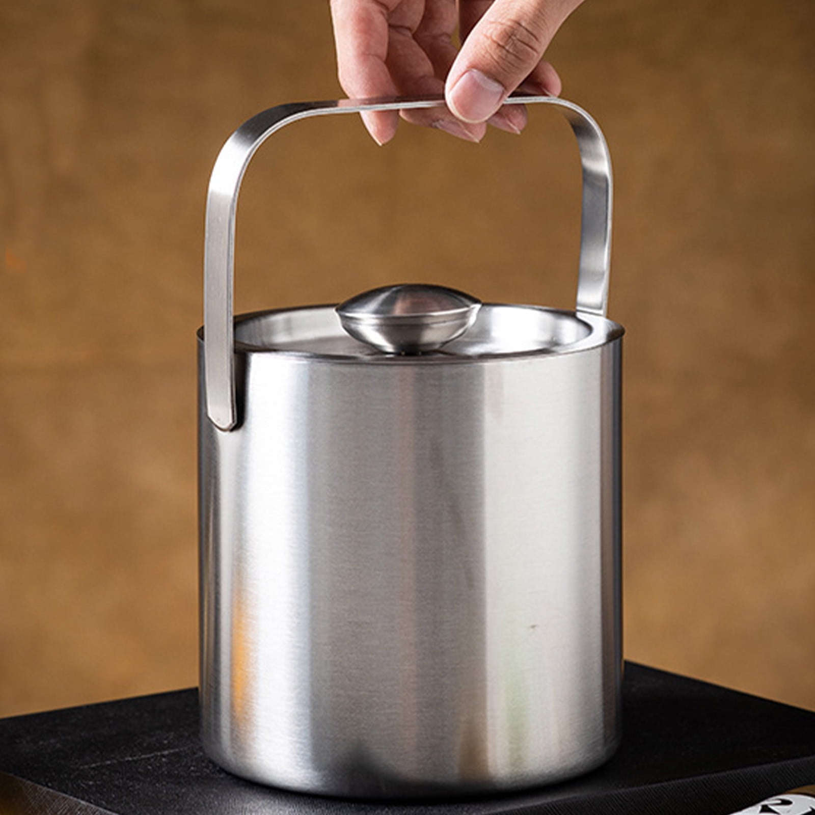 Stainless Steel Ice Buckets for Parties with Lid, 1.3L Capacity Double Wall Ice Bucket, Insulated Ice Bucket for Cocktail Bar