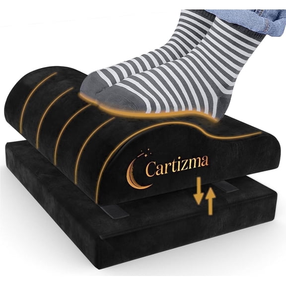 Cartizma Under Desk Ergonomic Foot Rest for Office – Memory Foam Foot Stool with Anti-Slip Base for Leg & Back Pain Relief – Black