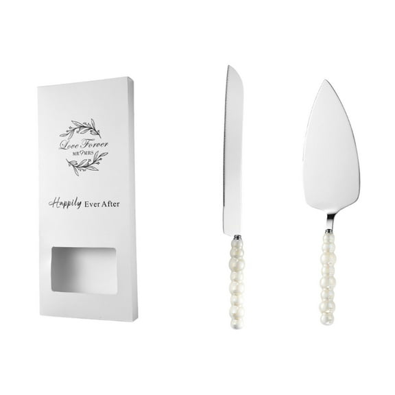 Ceramic Pearl Handle Cake Serving Set, Stainless Steel Knife & Spatula, Wedding Anniversary Gift, Elegant Baking Tools, Dishwasher Safe, Floral Gift Box Packaging