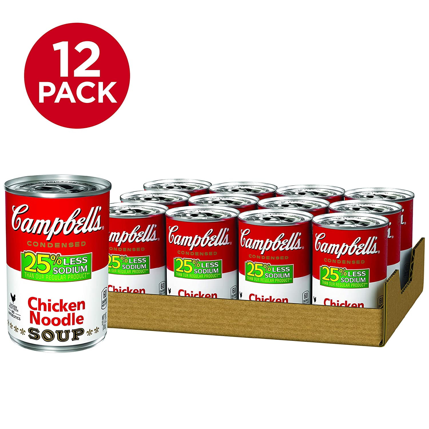 Campbells Condensed 25% Less Sodium Chicken Noodle Soup, 10.75 oz. Can (Pack of 12)