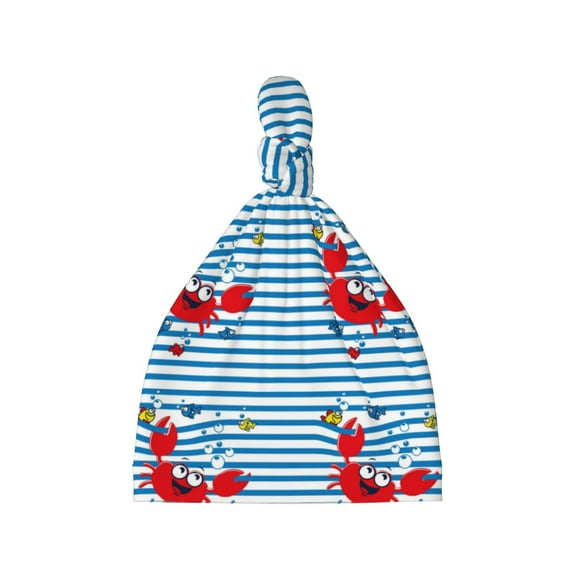 Daiia Red Funny Crab on Blue Stripe Pattern Baby Beanie Knit Toddler Hat Kids Embroidered Beanies Cap for Girls Boys 0-8 Years
