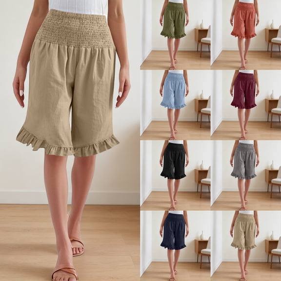 Women's Plus Size Knee Length Shorts High Waist Summer Beach Wide Leg Pants