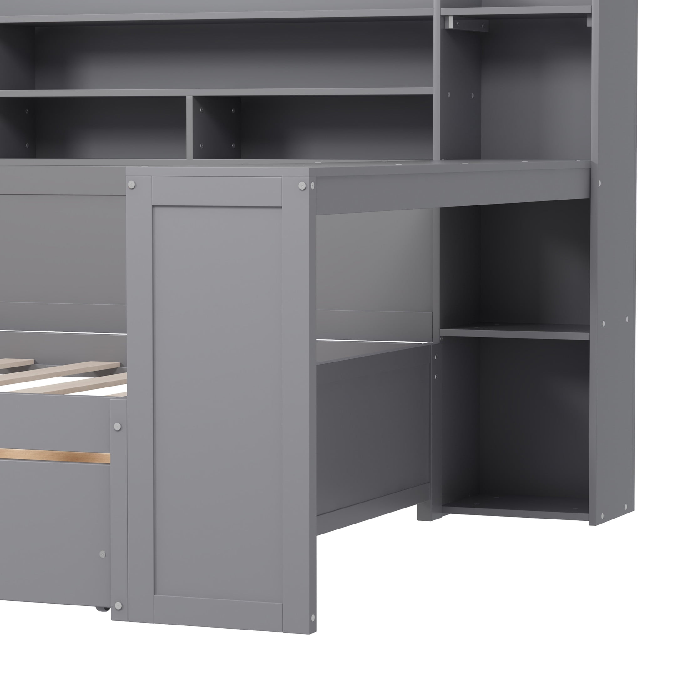 Noble House Full Size Daybed with Storage Shelves, 2 Drawers and Study Desk, Gray