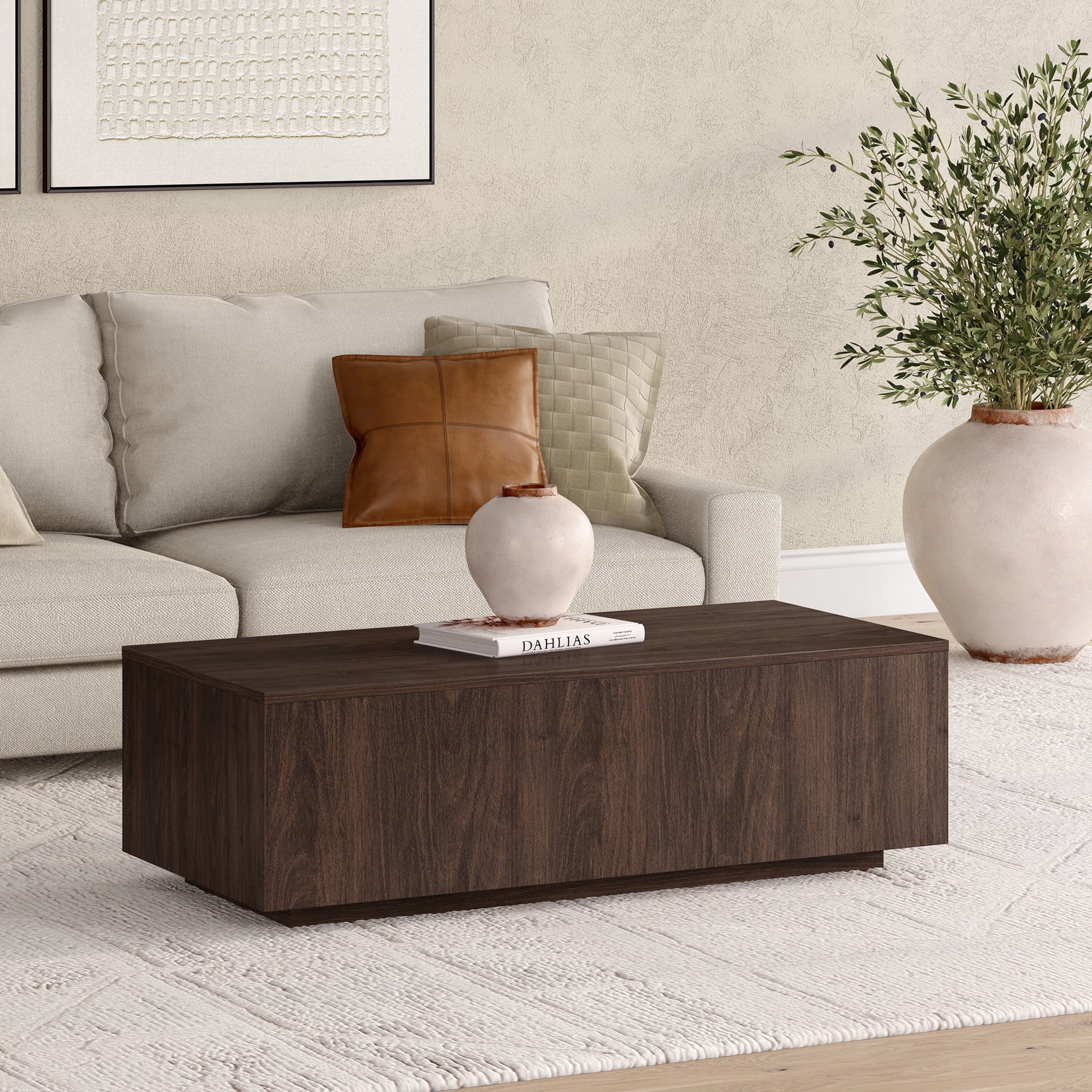 Evelyn&Zoe Modern/Contemporary 48" Wide Alder Brown Coffee Table