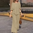 thumbnail image 2 of Ahabrexf Summer 2 Pc Sets for Women Solid Color Short Sleeve Top and Long Pants Blend Casual Outfit, 2 of 8