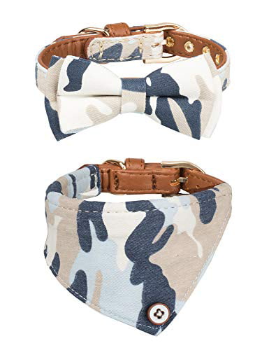 Gyapet Collar for Cat Small Dog Bandana Bowtie Puppy Kitten 2 Packs Adjustable Scarf Cute Camo Stars-Blue